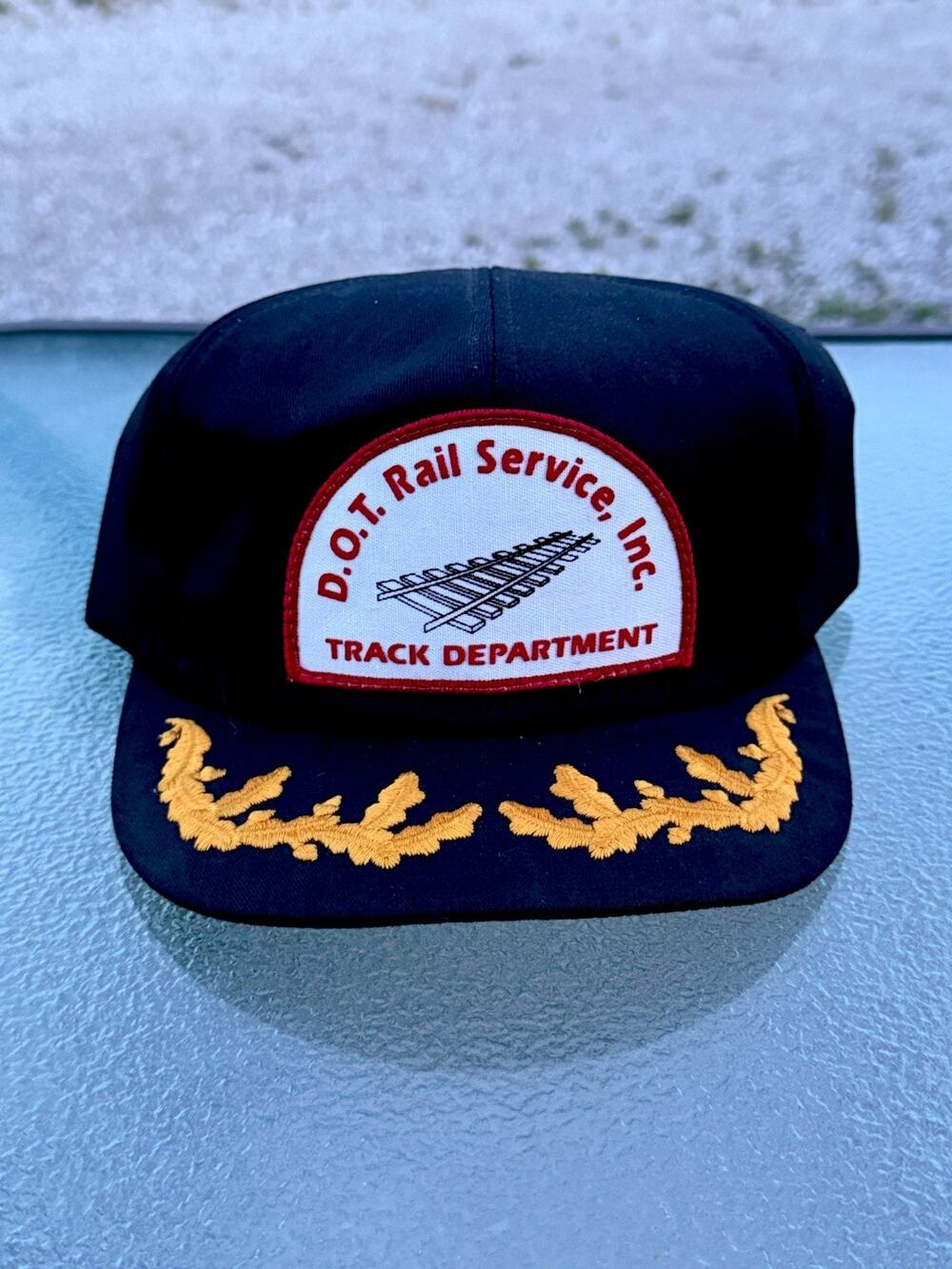 D.O.T Railroad Service Track Department Vintage Gold Leaf SnapBack Black Hat